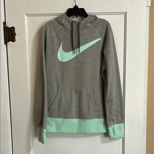 Nike Gray and Green Hoodie with Funnel Neck